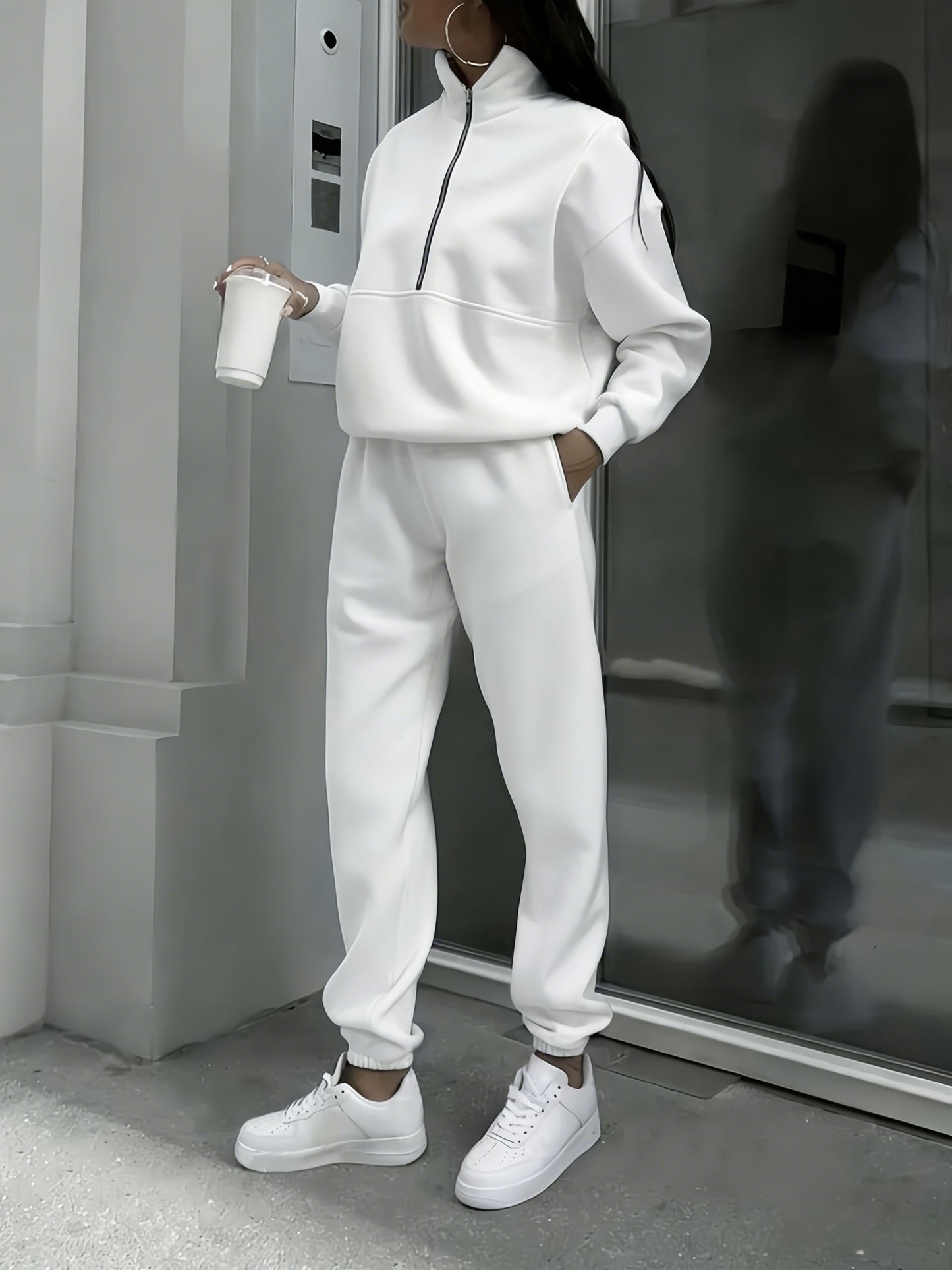 Women's Comfortable Workout Set - Autumn Gym Pants & Sweater Combo with -filled Lining, Loose-Fit Running Tracksuit, Elastic Waistband & Full-Zipper Compatible for Outdoor Training, Yoga, Casual Outdoors - Warm Athletic Lounge Suit (Spring Autumn)