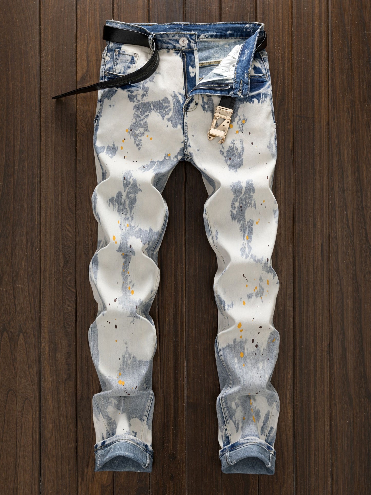 New Punk Trend Blue Nightclub Style Slim Fit Elastic Feet Nightclub Versatile Casual Straight Men'S Denim