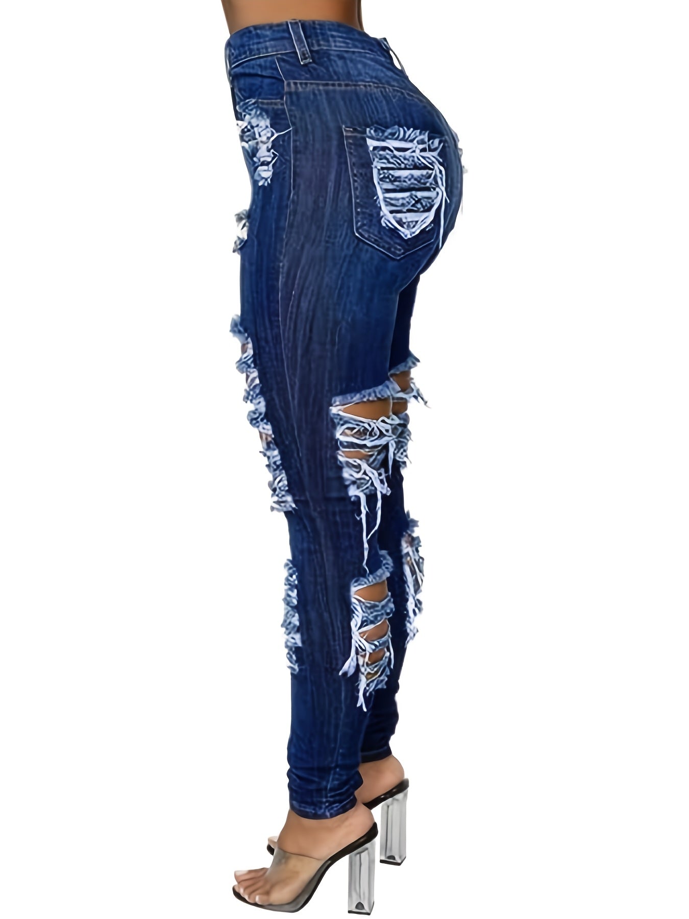 Women'S Hole High Elastic Tight Denim Pants