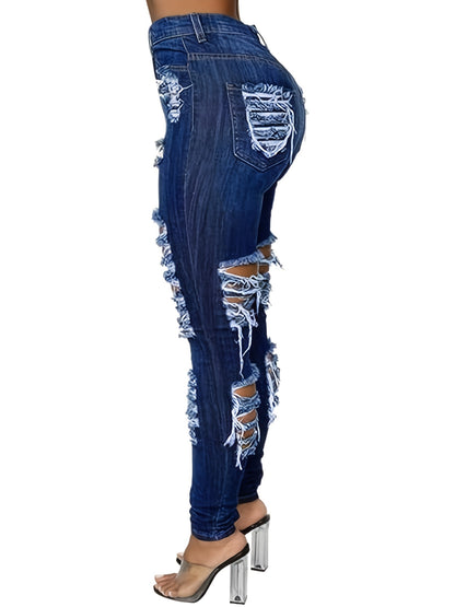 Women'S Hole High Elastic Tight Denim Pants
