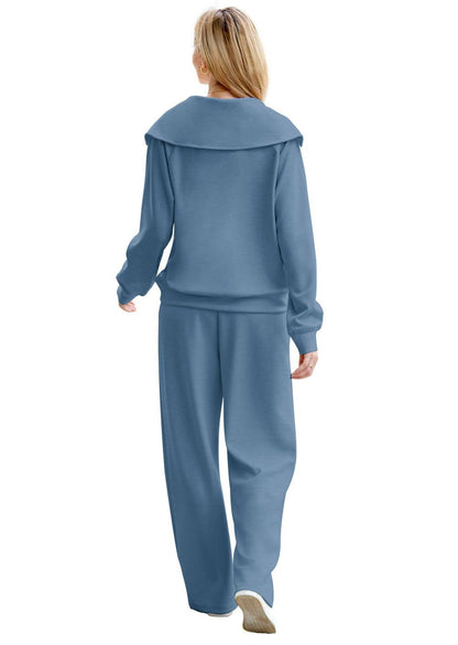 Spring/Autumn Casual Swear Set for Women, Zipper Long-Sleeve Sweatshirt and Wide-Leg Pants 2pcs Set
