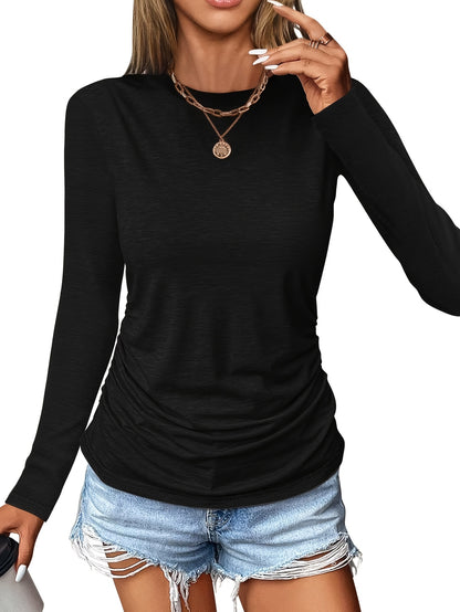 A Three-piece Set Of European And American Fashion Women's Clothing for Autumn And Winter, with Pleated Round Necks And Form-fitting Long Sleeves