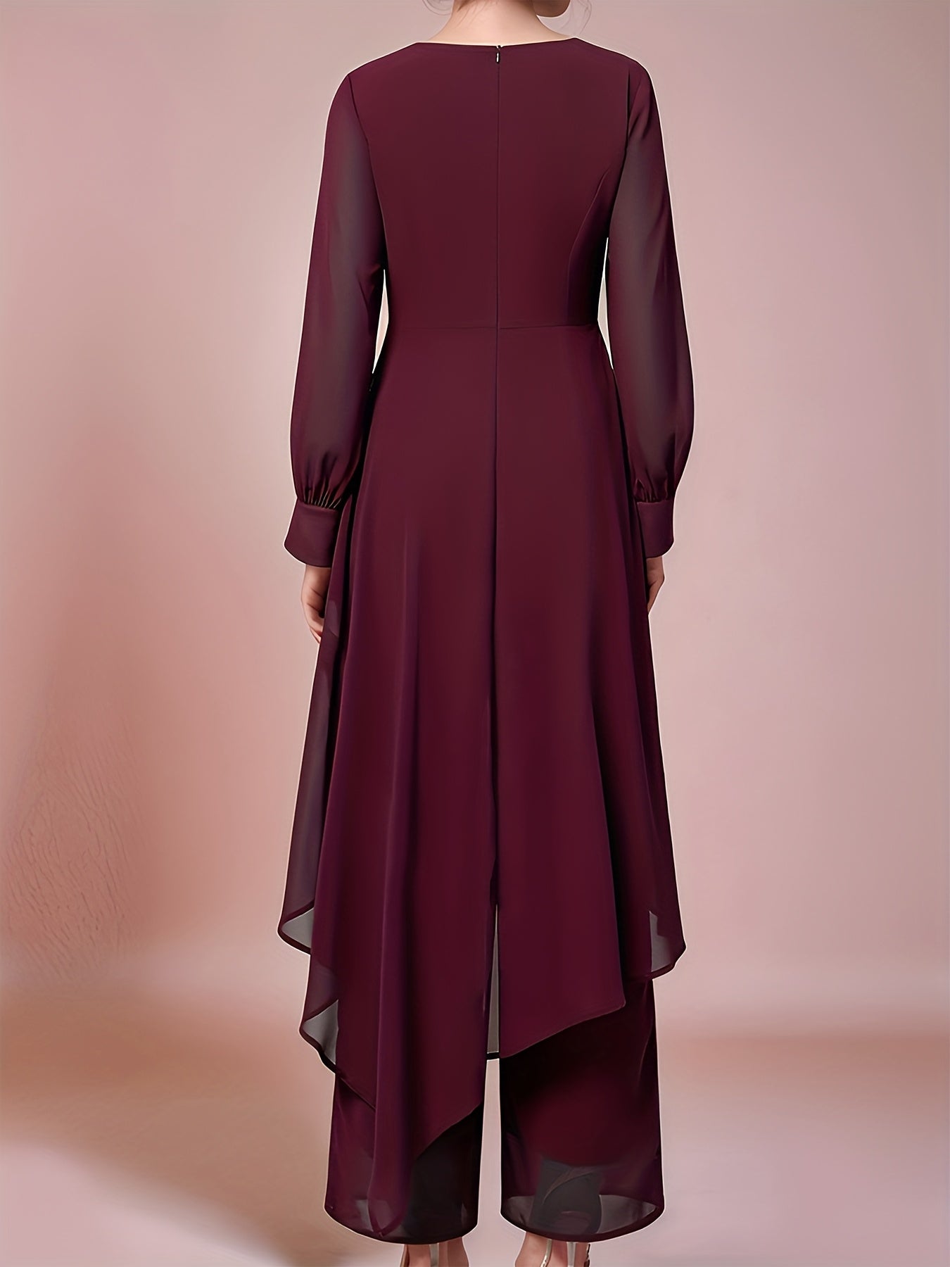 Ladies' Elegant Two-piece Set, Fashionable Chiffon Top with Flowing Sleeves, Wide-leg Pants, And Stylish Accessories - A Must-have Party Dress Pants Set for All Seasons.