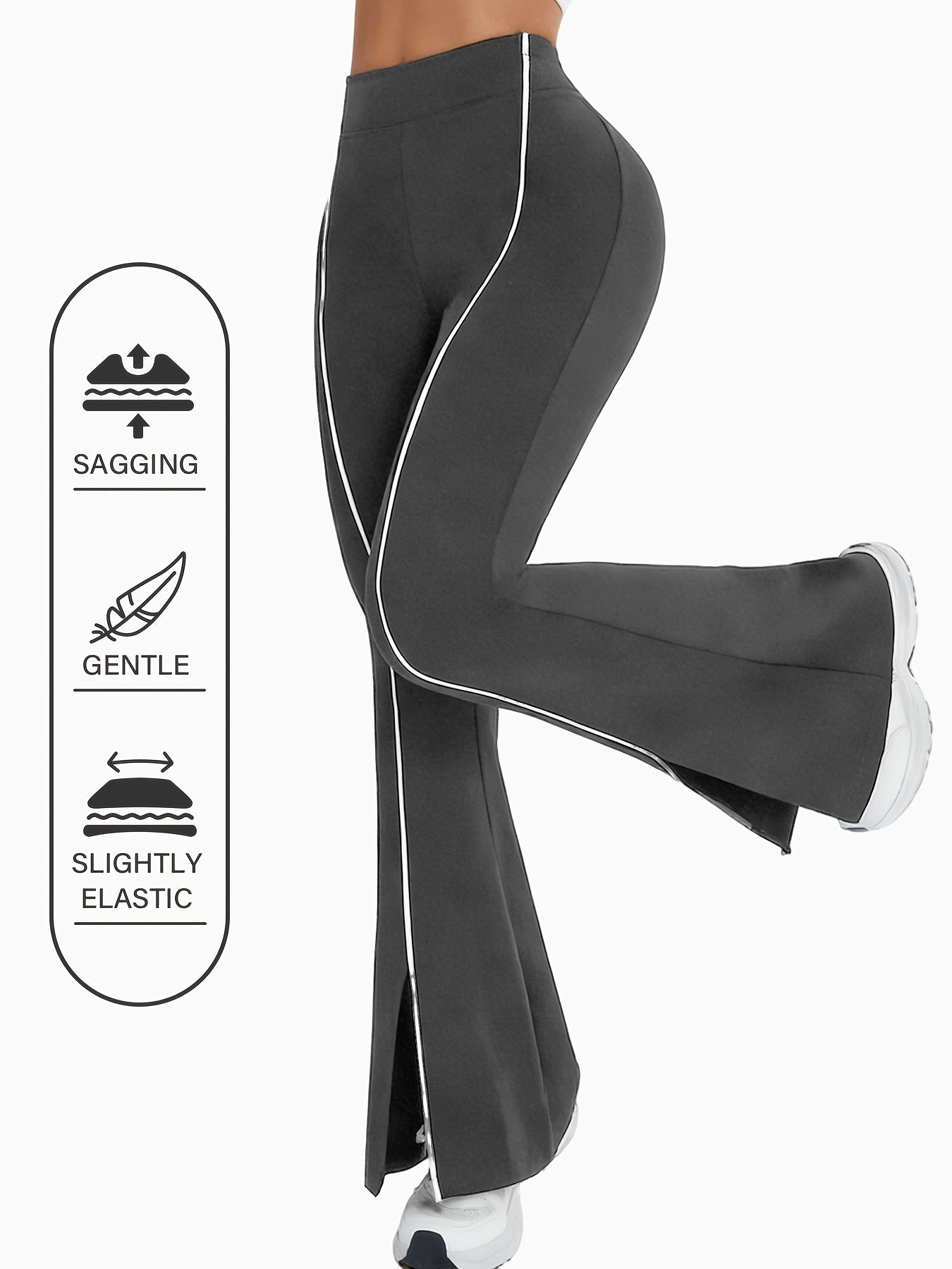 High-Waisted Slit Flared Pants with Side Lines, Elastic Pants, Retro And Versatile Casual Long Pants