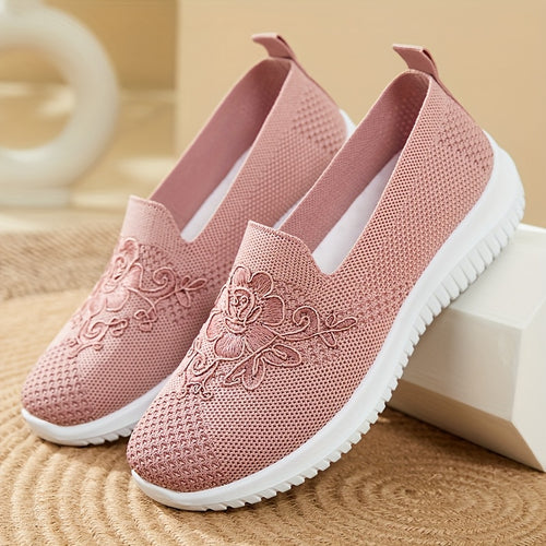 Women'S Breathable Hollow Flat Shoes, Shallow Mouth Flower Solid Color Mesh Shoes, Fashionable Lazy Shoes