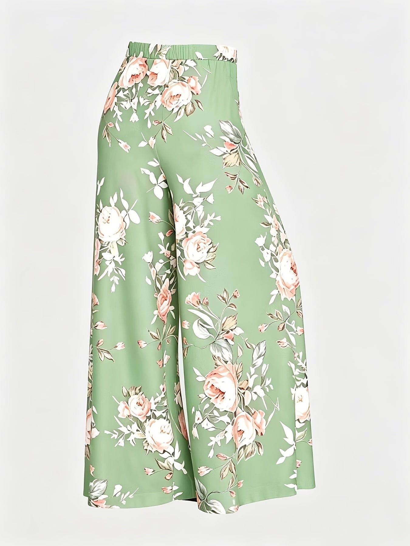 Plus Size - New Women'S Solid Color Top And Printed Pants Chiffon Fashion Style Set Top And Pants Two Piece Set