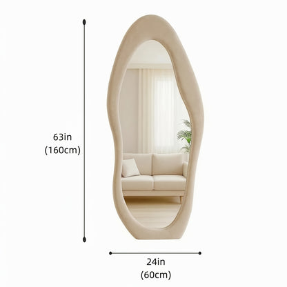 Irregular Velvet Frame Full Length Mirror Safe Rounded Corner for Kids Room (Milk Tea, White, Black, Green, Pink, Blue)