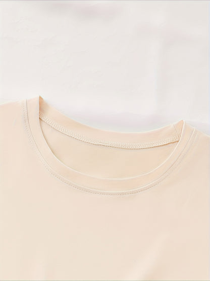 Customizable Women'S Geometric Print Crew Neck Short Sleeve T-Shirt - Soft Pink Casual Elegant Top, Machine Washable Comfort Fit, Personalized Design, Perfect for Spring/Summer/Fall, Casual Wear|Casual Style|Medium Stretch Fabric