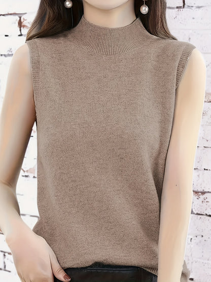New Women's Vest Women Spring Summer Slim Ladies Short Solid Color All Matching Half High Neck with Sleeveless Top Festive Atmosphere Clothing
