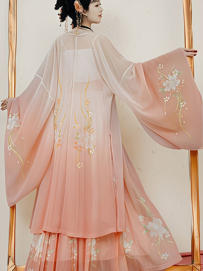 Pink Hanfu with Petal-Like Flowing Skirt And Butterfly Embroidery