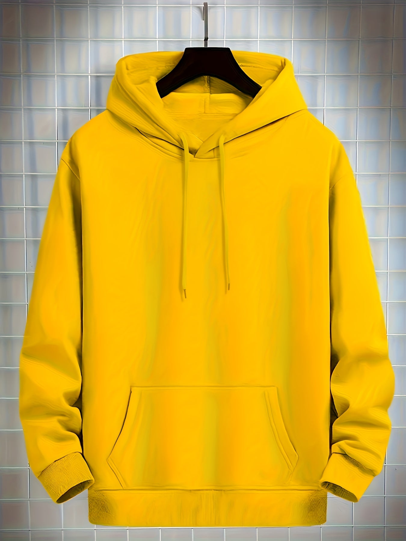 4 Simple Solid Color Hoodies with Kangaroo Pockets, Casual Hoodie for Men