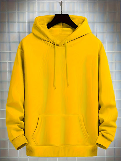 4 Simple Solid Color Hoodies with Kangaroo Pockets, Casual Hoodie for Men