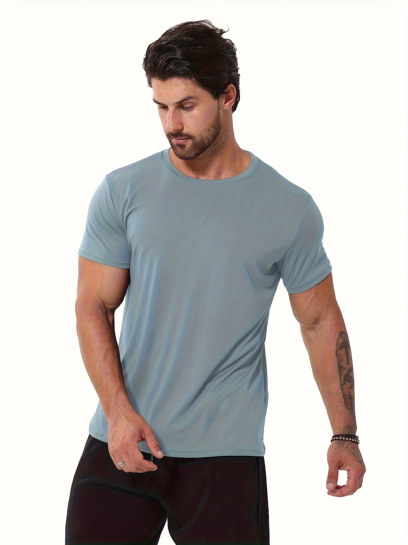 6pcs Men's Multi-Color Crew Neck Short Sleeve T-Shirt, Fashionable Casual Top, Breathable, Moisture-Wicking, Quick-Drying, Suitable for Fitness, Running Training, Mountaineering, Hiking, Beach, Outdoors, Etc.