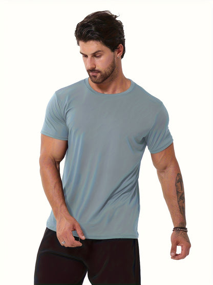 6pcs Men's Multi-Color Crew Neck Short Sleeve T-Shirt, Fashionable Casual Top, Breathable, Moisture-Wicking, Quick-Drying, Suitable for Fitness, Running Training, Mountaineering, Hiking, Beach, Outdoors, Etc.