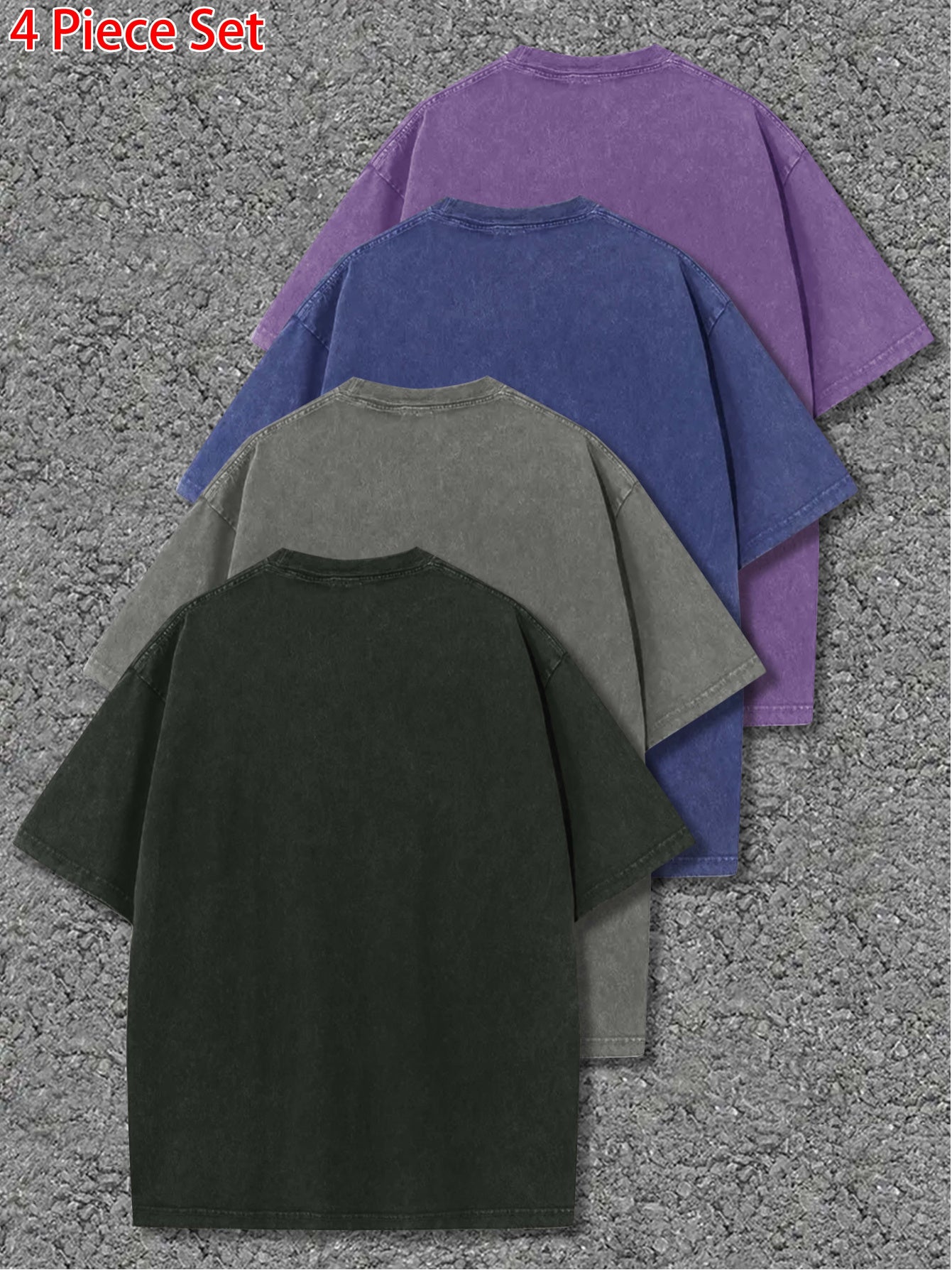 4pcs Women's Heavyweight Vintage Washed Cotton T-Shirts- Loose Drop Shoulder Round Neck Style, Purple/Black/Pink/Blue, Soft Everyday S