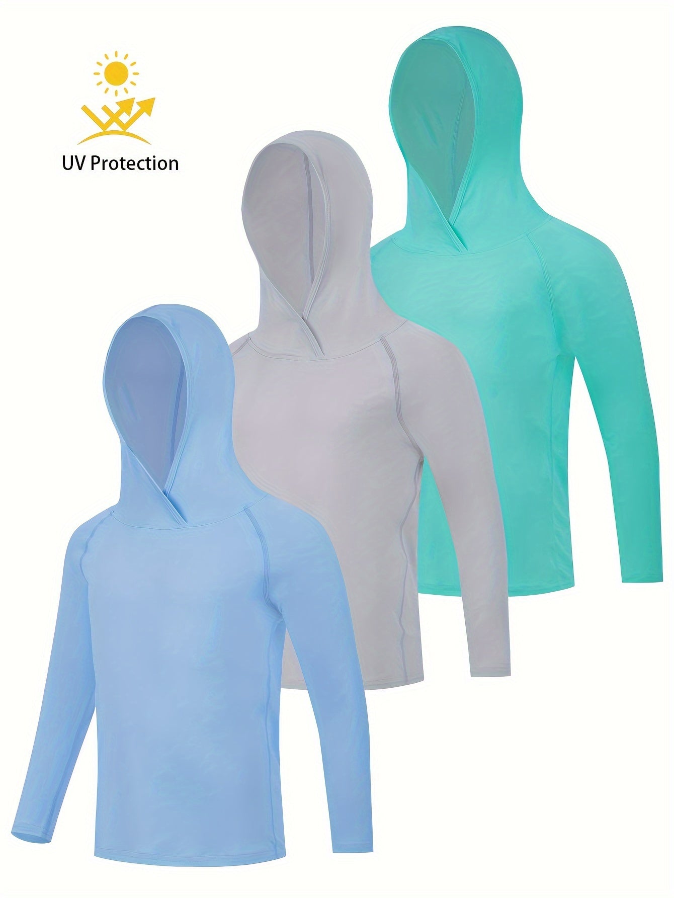 3pcs Plain Color Boys Hoodie, Light Comfy Long-Sleeved Zip Up Jacket, Boys Clothes for Summer Outdoor Activities