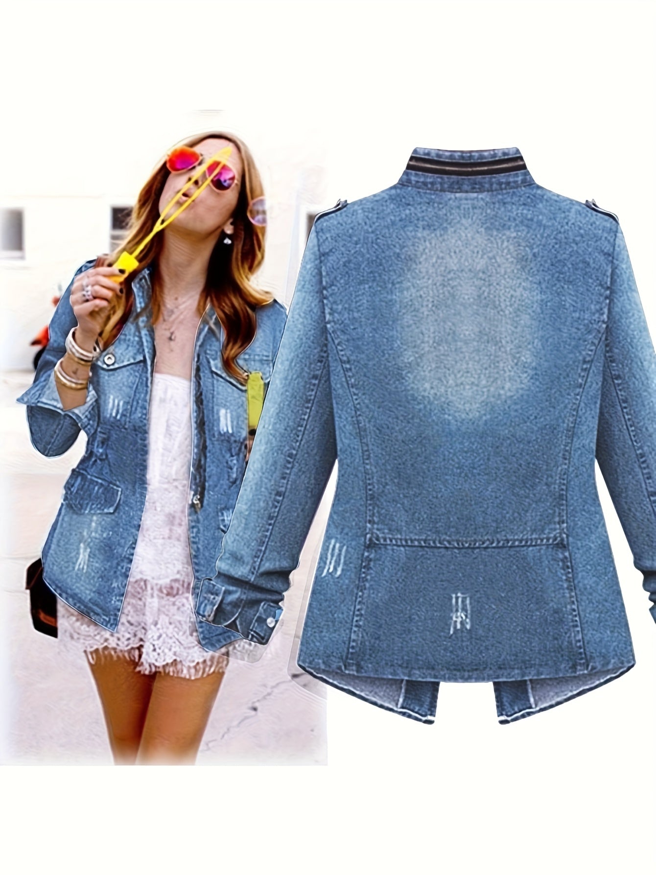 [Denim Jacket Women] Denim Jacket for Women with a Short Round Neck And Three-Quarter Sleeves, Perfect for Casual Daily Outfits, Shopping, And Spring to Autumn Wear, Available in Sizes S to XXL