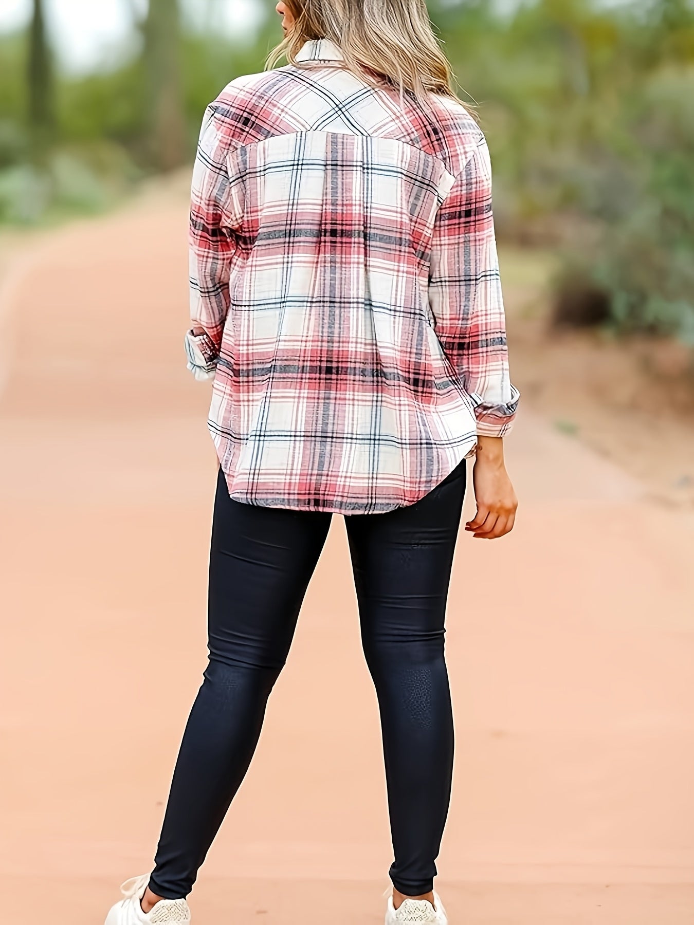 Women's Casual Flannel Plaid Shacket Button Long Sleeve Shirt Jacket Coats with Pockets