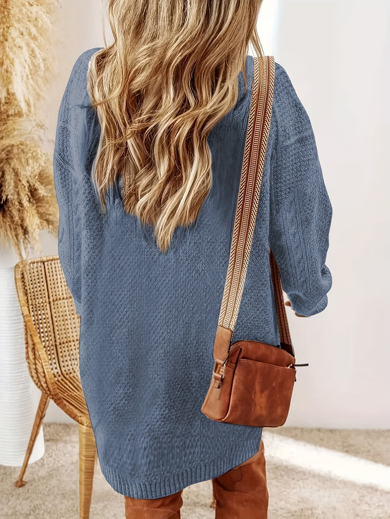 Plus Size, Beige Cable Sweater Dress - Oversized Slouchy Mid-Length Dress with Drop Shoulder, Cozy Winter Dress for Fall/Winter, Beige Cable Pattern Pullover, Elegant Casual to Dressy Wear