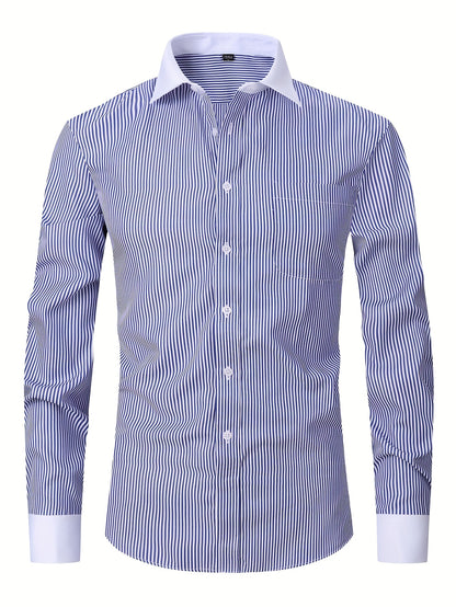 2026 French Cuff Dress Shirt 1pc For Men With FREE Random Cufflinks Set - Luxury Formal Wedding Shirt, Business Office Elegant Attire