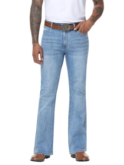 Men's Vintage 70s Retro Bell Bottom Jeans - Wide- Flare Pants with Mid-Stretch Blend, Beltless Suitable for Disco Parties, Night Out & Casual Attire, Machine Washable Mid-Rise Bottoms