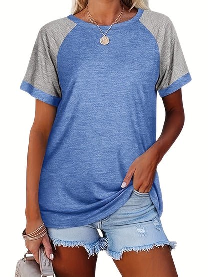 Three-piece Set 2025 European And American Fashion Women'S Short Sleeved T-shirt Casual Color Matching Top Short-sleeved T-shirt