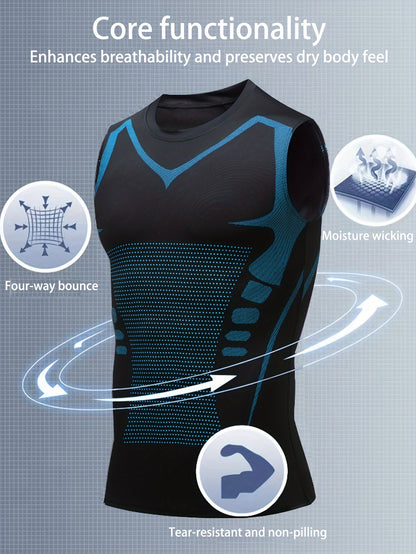 5pcs Men's Sports Sleeveless Tank Top Quick Dry Breathable Crossover Slimming Tight Training Stretchy Compression Top