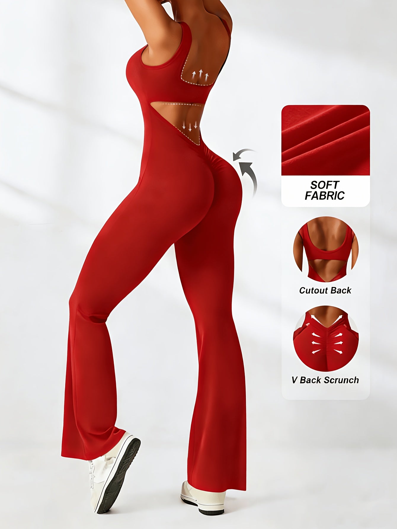 2pcs Women Flare Jumpsuit, Square Neck Hollow Out Backless Sexy Hip Folds, for And Daily Wear Women'S First Choice for Christmas And Thanksgiving Gifts