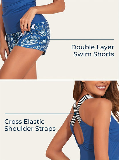 Tankini Swimsuits for Women 2025 Two-Piece Bathing Suits with Pockets And Shorts for Tummy Control