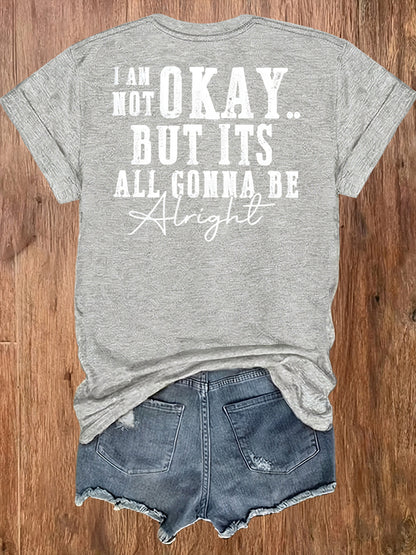Ladies' European-Style Round Neck Short Sleeve T-Shirt for Summer, Lightweight and Breathable, Front and Back with Stylish Floral Prints and 'Beautifully Broken' Text, Perfect Comfort Fit for Daily Wear, A Versatile and Chic Choice for Laid-Back