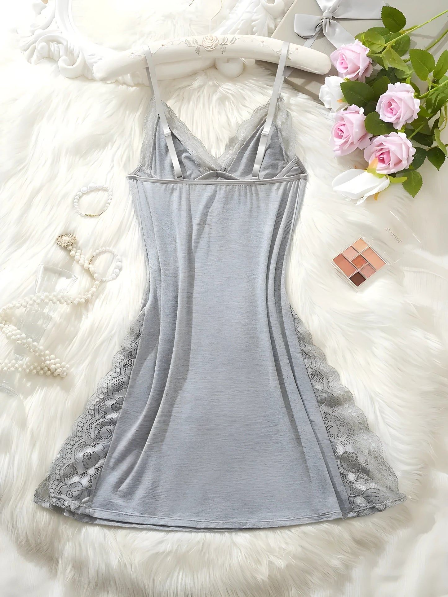 6pcs Slip Into Elegance with This Women's Lace Pajama Set. Designed with Sheer Lace Panels And Side Slits, It Adds A Touch Of Sexiness While Keeping You Comfortable All Night Long. Perfect for Bedroom Wear, Honeymoon Nights, Or Romantic Evenings