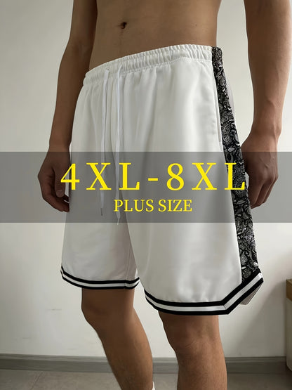 Men's Plus Size Summer Shorts | Striped And Side Coconut Pattern Embroidery, Fashionable And Versatile for Street, Sports, Casual Wear, PLUS SIZE