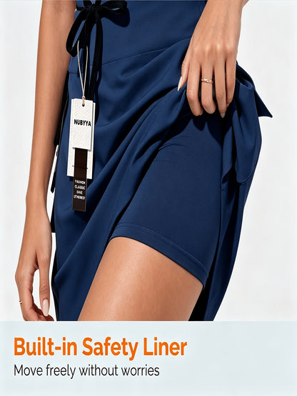 Women's New Summer Polyester Quick-Dry Hiking Workwear Skirt, Outdoor Sports Elastic Waistband Zipper Pocket Tennis Skirt, Golf Quick-Dry Skort