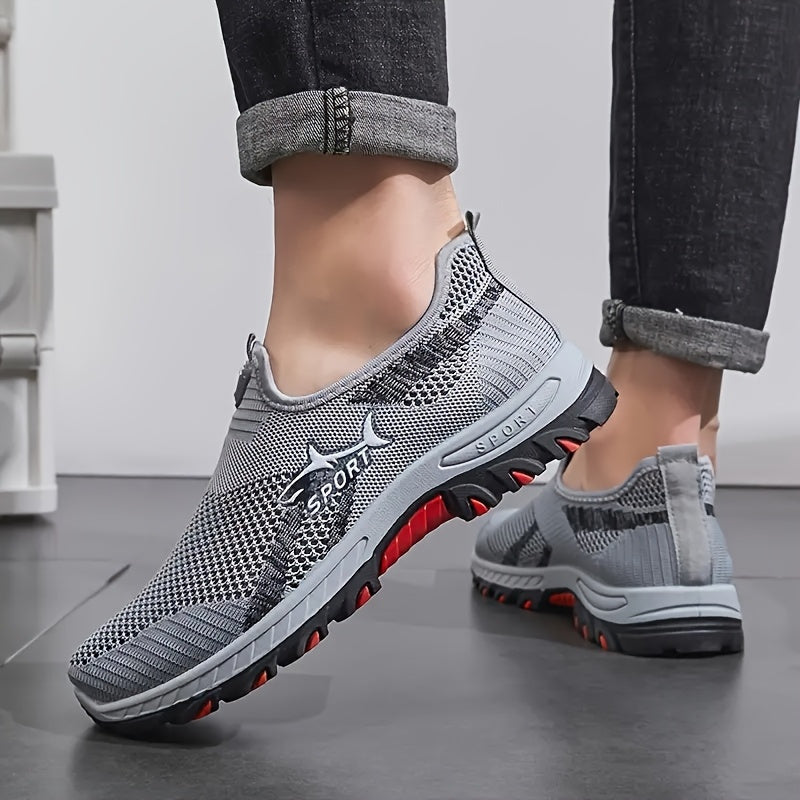 Men's Breathable Mesh Sports Sneakers, Easy-Wear Slip-On Shoes with Monochrome Fabric Upper, Rubber Sole, Round Toe Design, Low-Top Casual Athletic Footwear for Spring and Summer