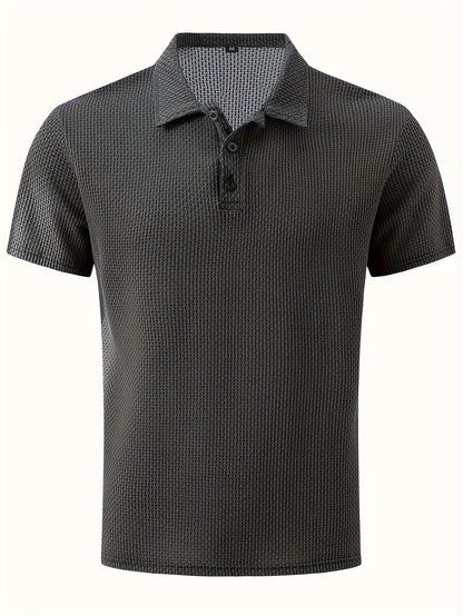 Men's Ice Silky Elastic Solid Short Sleeved Lapel Golf Shirt, Summer Outdoor Cool Polo Shirt T-shirt, Men's Gift