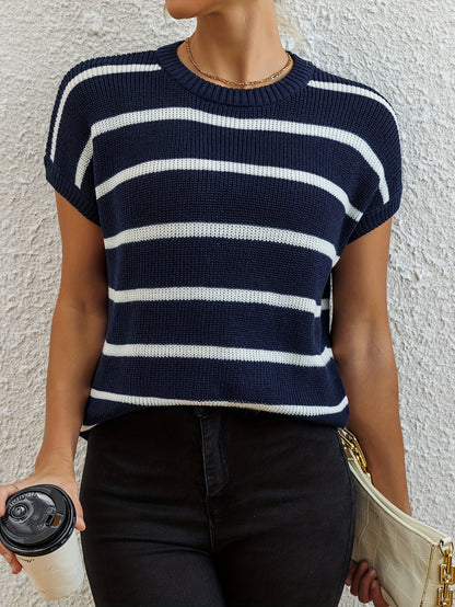 Women's Elegant Pullover Sweater - Black & White Horizontal Stripe Top, All-Season Loose Fit Shirt for Casual, Formal, Party Outfits - Easy-Care Everyday Chic Women's Clothing, Casual Wear, Classic Stripes, Quality Stitching, Stylish Blouse, Casual Dresse