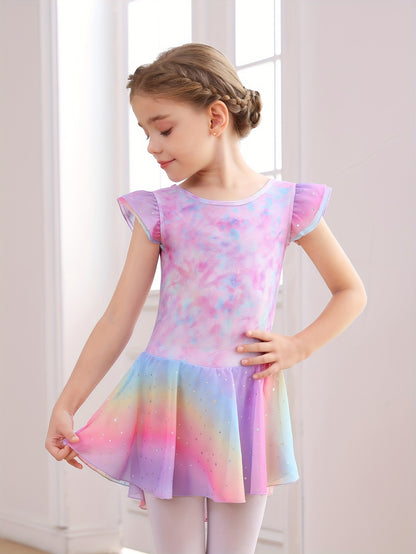 Christmas Girl's Clothes; Children's Dance Dress; Girl's Summer Dress; New Butterfly Pattern Rainbow Round Light Sequin Skirt; Children's Dress; Ballet Leotard; Gymnastics Suit.