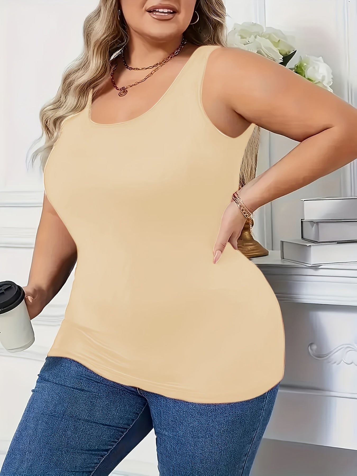 3pcs Plus Size New Arrival Women'S Tank Tops, Solid Color Simple Versatile Comfortable Breathable Fabric Casual Outing Home Wear Base Layer Shirts
