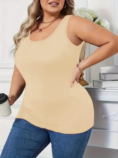 3pcs Plus Size New Arrival Women'S Tank Tops, Solid Color Simple Versatile Comfortable Breathable Fabric Casual Outing Home Wear Base Layer Shirts
