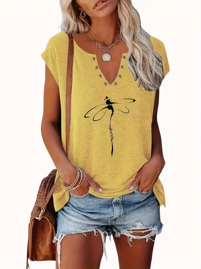 2-pack Women'S Summer New Style Airy V-neck Tank Top, Loose And Casual Printed T-shirt