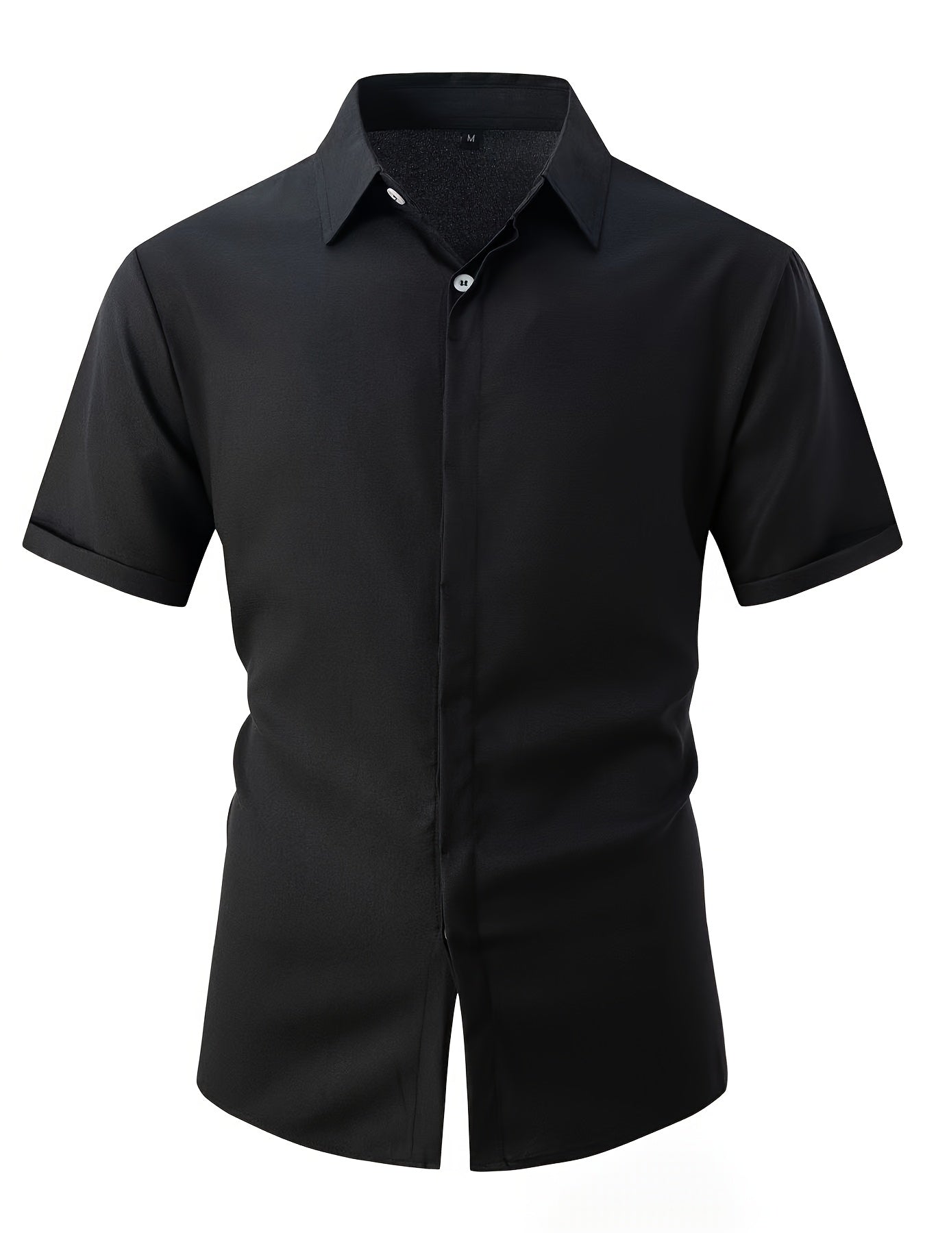 Men's Plus Size Double Placket Short Sleeve High Quality Shirt, Suitable for All Seasons, Home Short Sleeve Turn Collar Shirt, PLUS SIZE