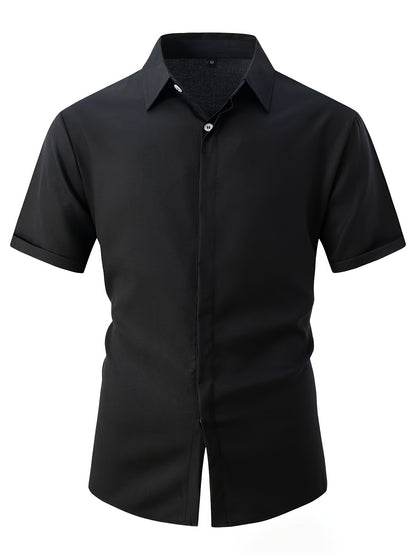 Men's Plus Size Double Placket Short Sleeve High Quality Shirt, Suitable for All Seasons, Home Short Sleeve Turn Collar Shirt, PLUS SIZE
