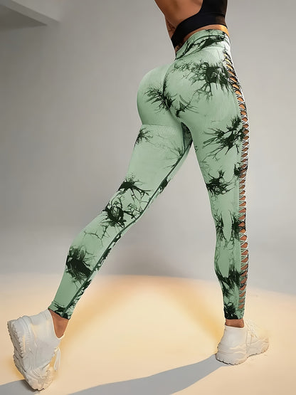 Women's High-Waisted Sculpting Yoga Pants - Butt-Lifting Seamless Design, Tie-Dye Print, Ultra-Comfort Stretch Fabric for Running, Sports & All-Season Activewear, Figureenhancing Fit | Highelastic Material