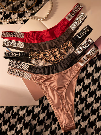 5 Sexy Rhindiamonds Thongs Underwear Womens Panties Women'S Fitness Exercise Hip Lift Low Waist High Slit Fashion T Pants Comfortable Breathable Women'S Lingerie And Underwear