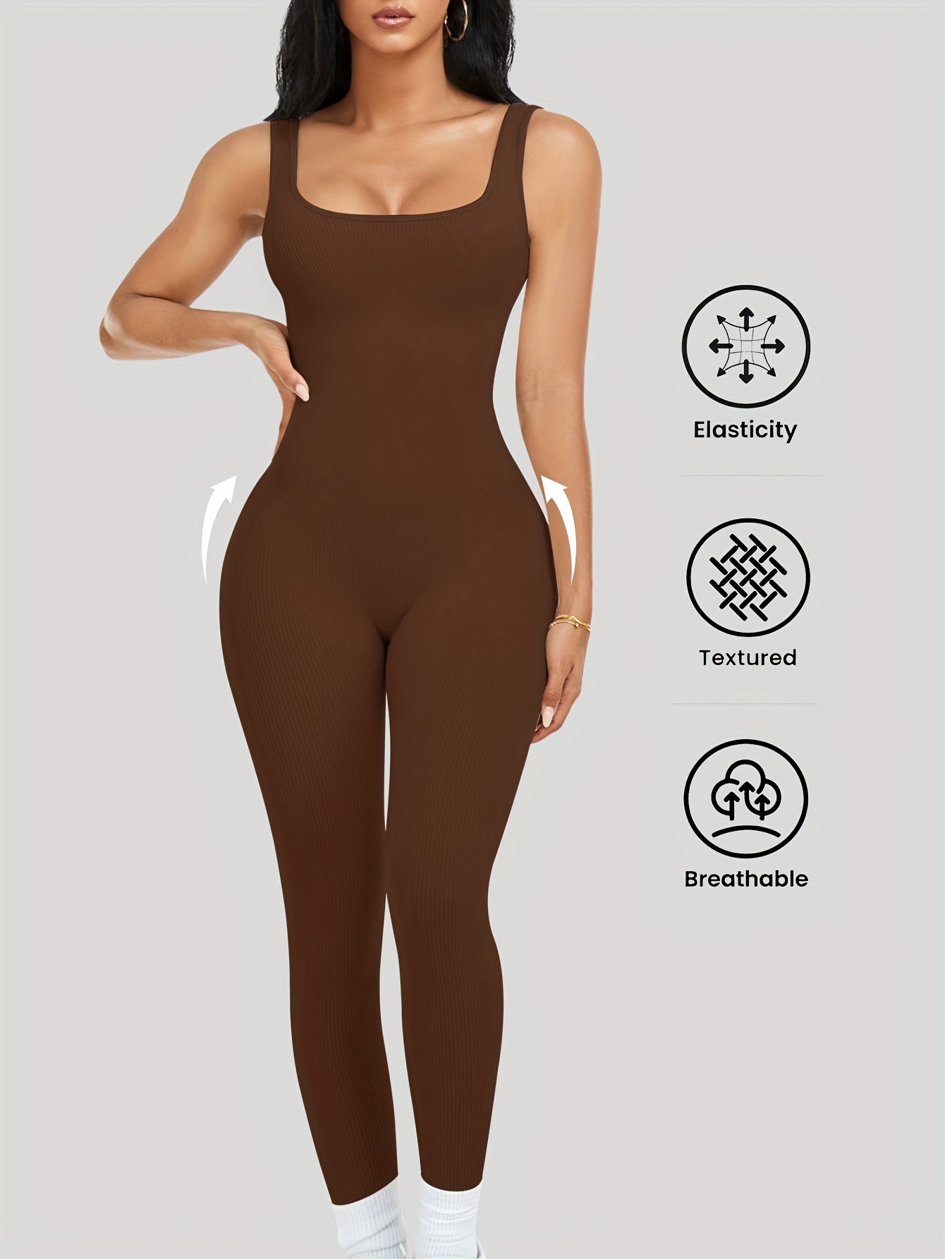 1pc YEFECY Women'S Sleeveless Square Collar Jumpsuit | 90% Nylon and 10% Elastic Fabric, Comfortable Thick, Impervious, Washable, Reusable, Suitable for Any Event, Exercise, Fitness, Pilates, Running, Yoga