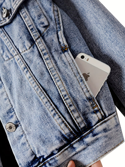 Bright Steel Blue Denim Denim Jacket - product view 14