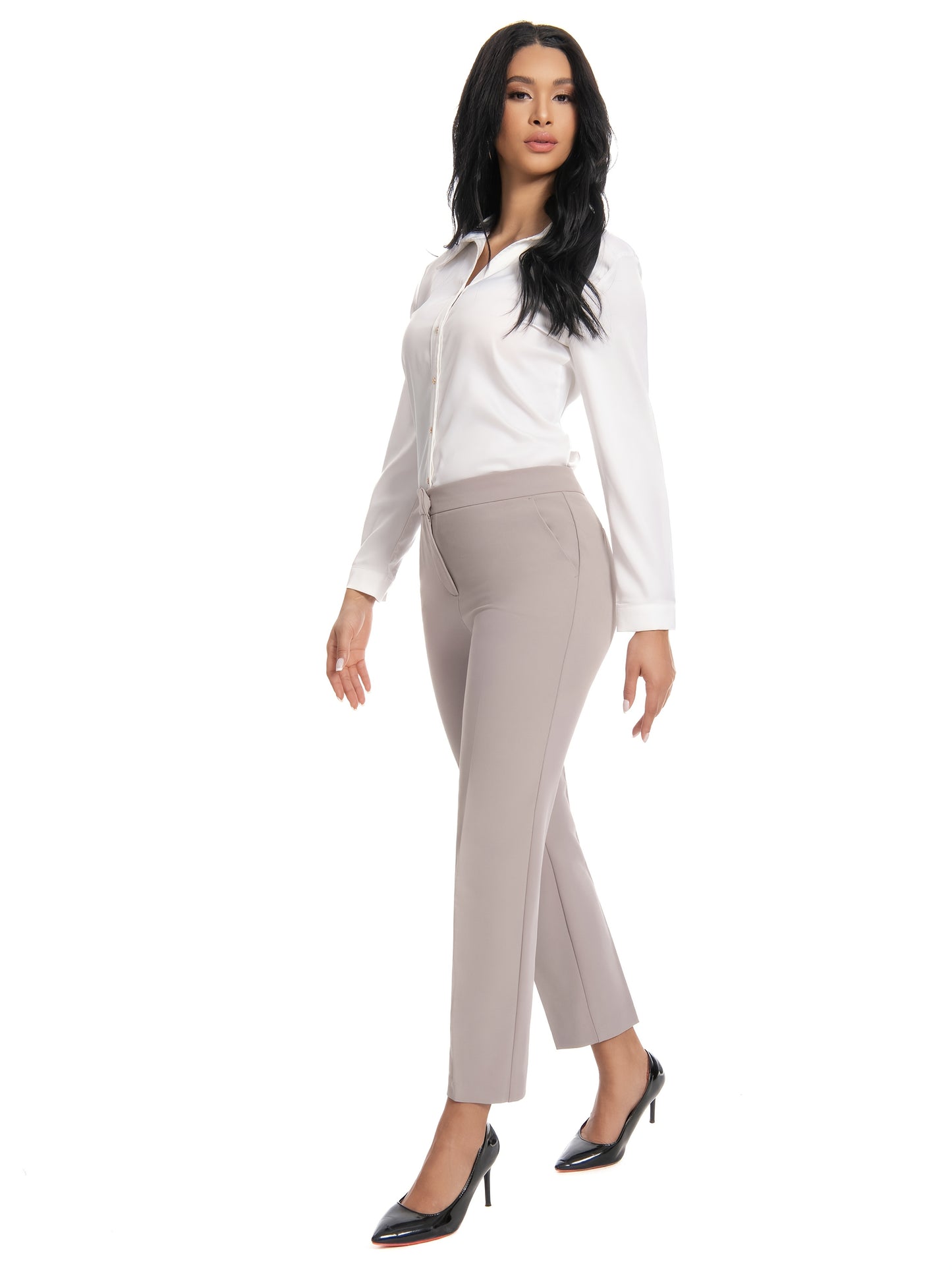 Women'S Mid Waisted Slim Fit Ankle Length Stretch Trousers Vibrant Red High Stretch Fabric with Pockets, Elegant Office Workwear & Evening Out Pants, Machine Washable All-Season Versatile Bottoms, Formal Attire Trousers, Easycare Trouser