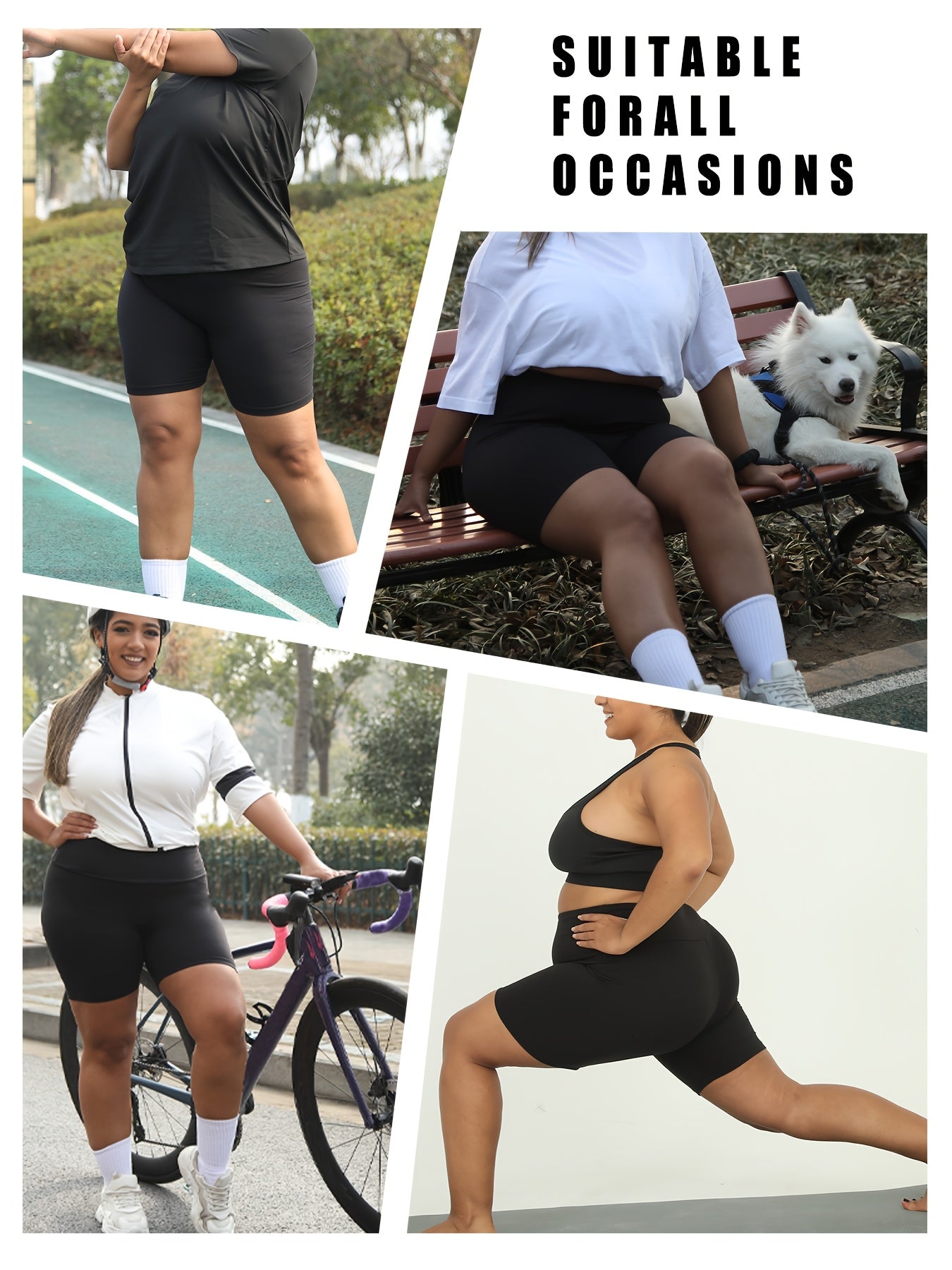 Set of 5 Plus Size Biker Shorts for Women, High Waisted, Ultra Soft, Non-Transparent Workout Yoga Athletic Shorts