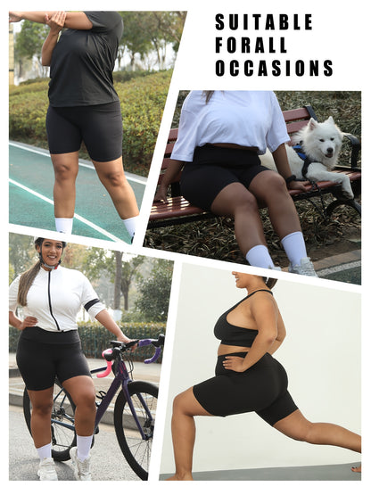Set of 5 Plus Size Biker Shorts for Women, High Waisted, Ultra Soft, Non-Transparent Workout Yoga Athletic Shorts