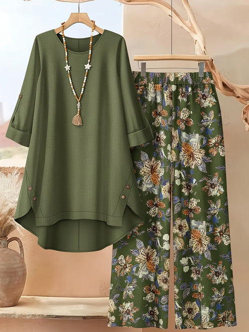 Women's Khaki Floral Printed Wide-Leg Pants - product view 1